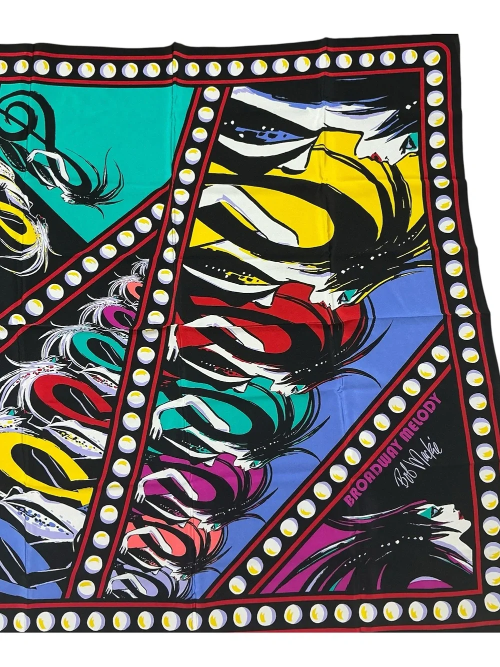 Vintage Bob Mackie 100% silk Broadway Melody reversible graphic scarf 39 x 39